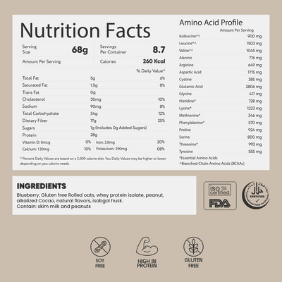 Whey Protein Overnight Oats – Blueberry 800g - mi Fitness