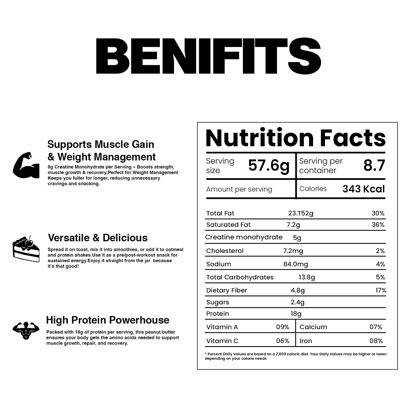 Peanut Butter with Creatine Monohydrate 01 kg - Mi Fitness®